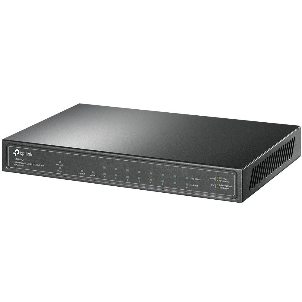 TP-LINK 9x 10|100|1000 | 1x 1G SFP | PoE+ | 63 W PoE budget ports | 209 x 126 x 26 mm (TL-SG1210P)