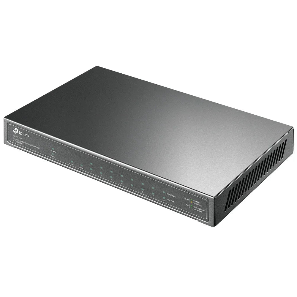 TP-LINK 9x 10|100|1000 | 1x 1G SFP | PoE+ | 63 W PoE budget ports | 209 x 126 x 26 mm (TL-SG1210P)