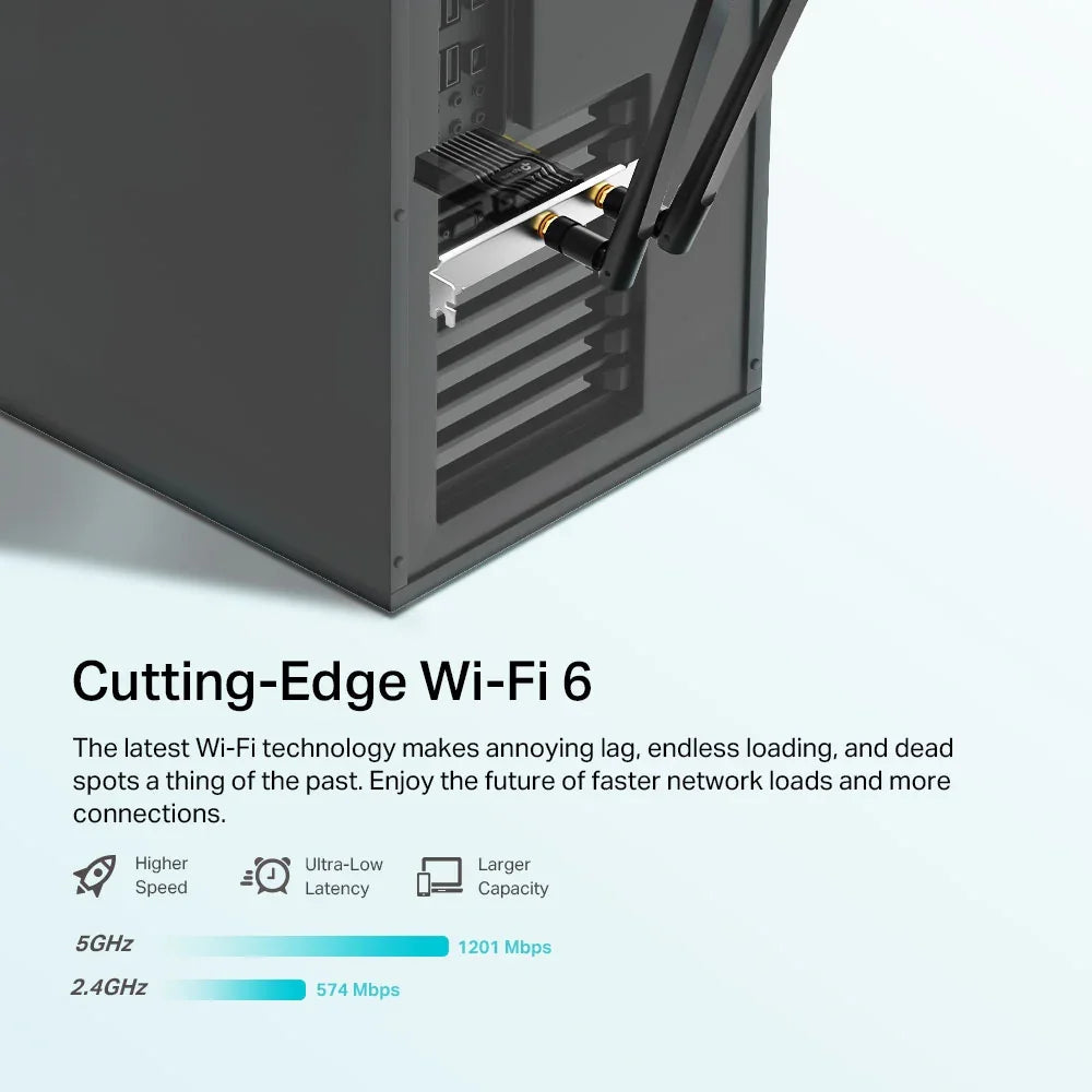 TP-LINK AX1800 Wi-Fi 6 | 802.11ax | 2.4|5 GHz | Bluetooth 5.2 | 55 x 36 x 11.5 mm (ARCHER TX20E)