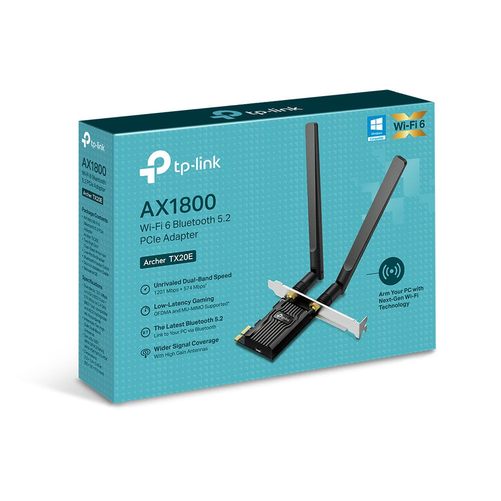 TP-LINK AX1800 Wi-Fi 6 | 802.11ax | 2.4|5 GHz | Bluetooth 5.2 | 55 x 36 x 11.5 mm (ARCHER TX20E)