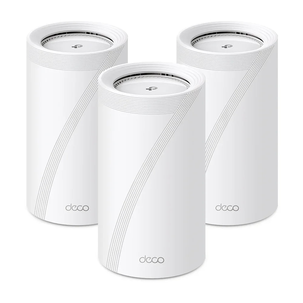 TP-LINK BE19000 | Tri-Band 2.4|5|6GHz | 4x4 MU-MIMO | 1x 10 Gbps | 1x 10 Gbps SFP+|RJ45 Combo | 2x 2.5 Gbps | USB 3.0 | 128x128x236 mm | 3-pack (DECO BE85(3-PACK))
