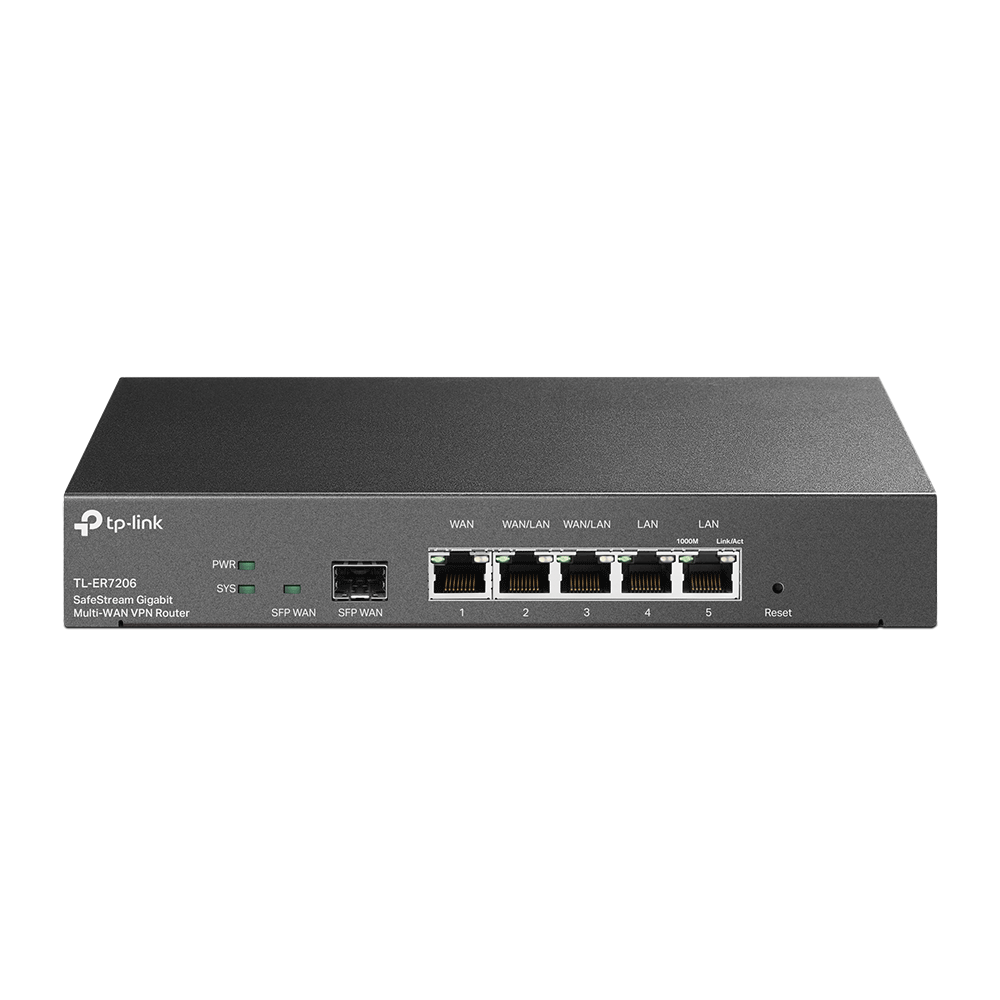 TP-LINK TL-ER7206 SafeStream Gigabit Multi-WAN VPN Router, 4 WAN Ports: 1 Gigabit SFP WAN port, 1 Gigabit RJ45 WAN Port, 2 Gigabit WAN/LAN,Omada