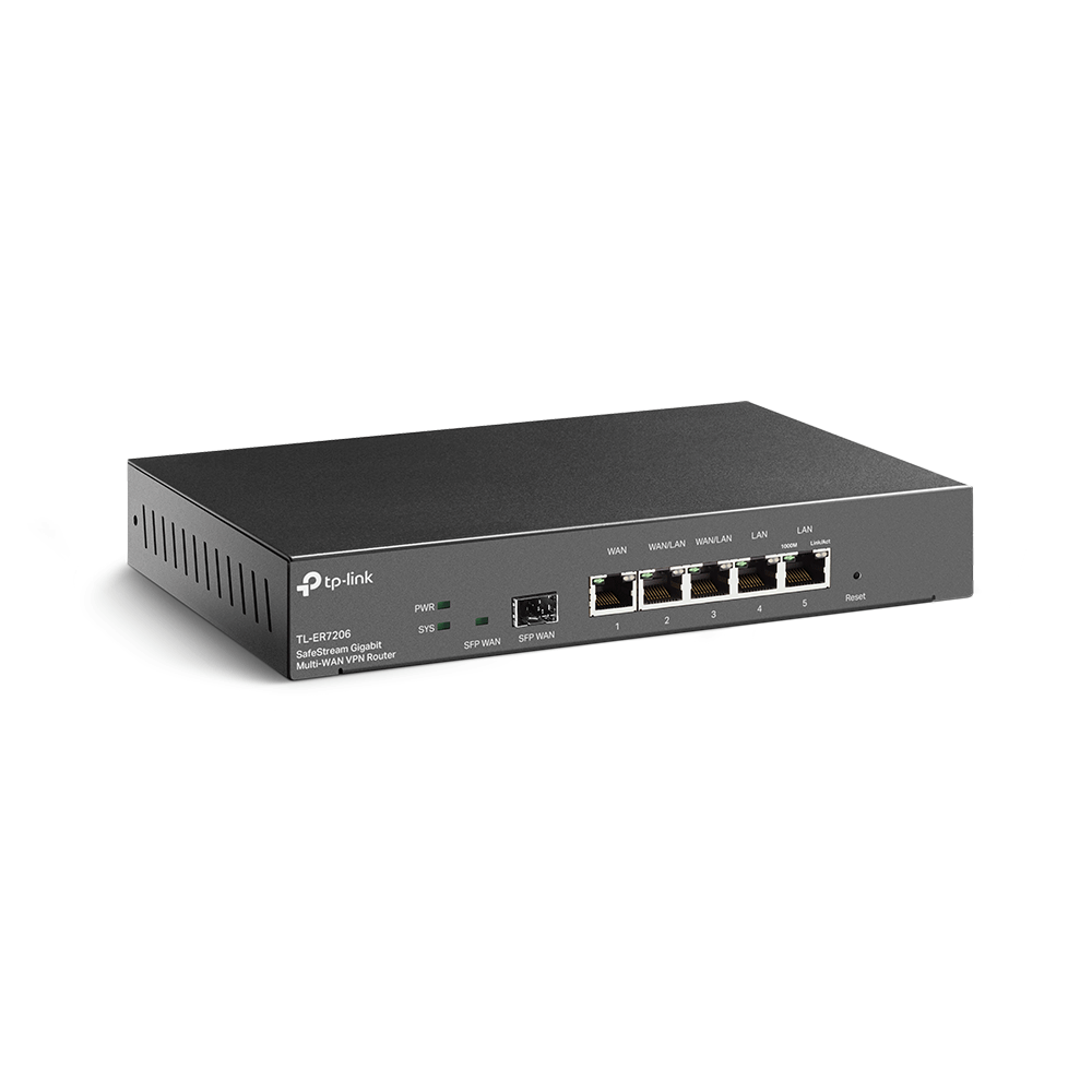 TP-LINK TL-ER7206 SafeStream Gigabit Multi-WAN VPN Router, 4 WAN Ports: 1 Gigabit SFP WAN port, 1 Gigabit RJ45 WAN Port, 2 Gigabit WAN/LAN,Omada