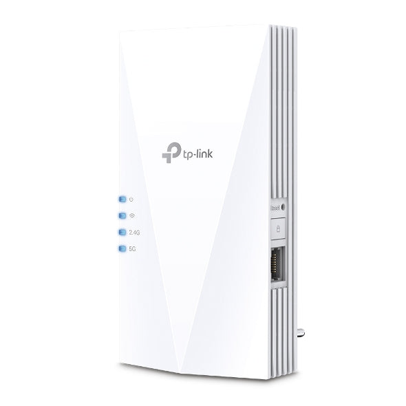 TP-LINK Wi-Fi 6 | 2.4-5 GHz | 300-1200 Mbps | 20-30 dBm | WPS | Reset | Ethernet | 100-240V | 50|60Hz | 78 × 36 × 149 mm (RE500X)