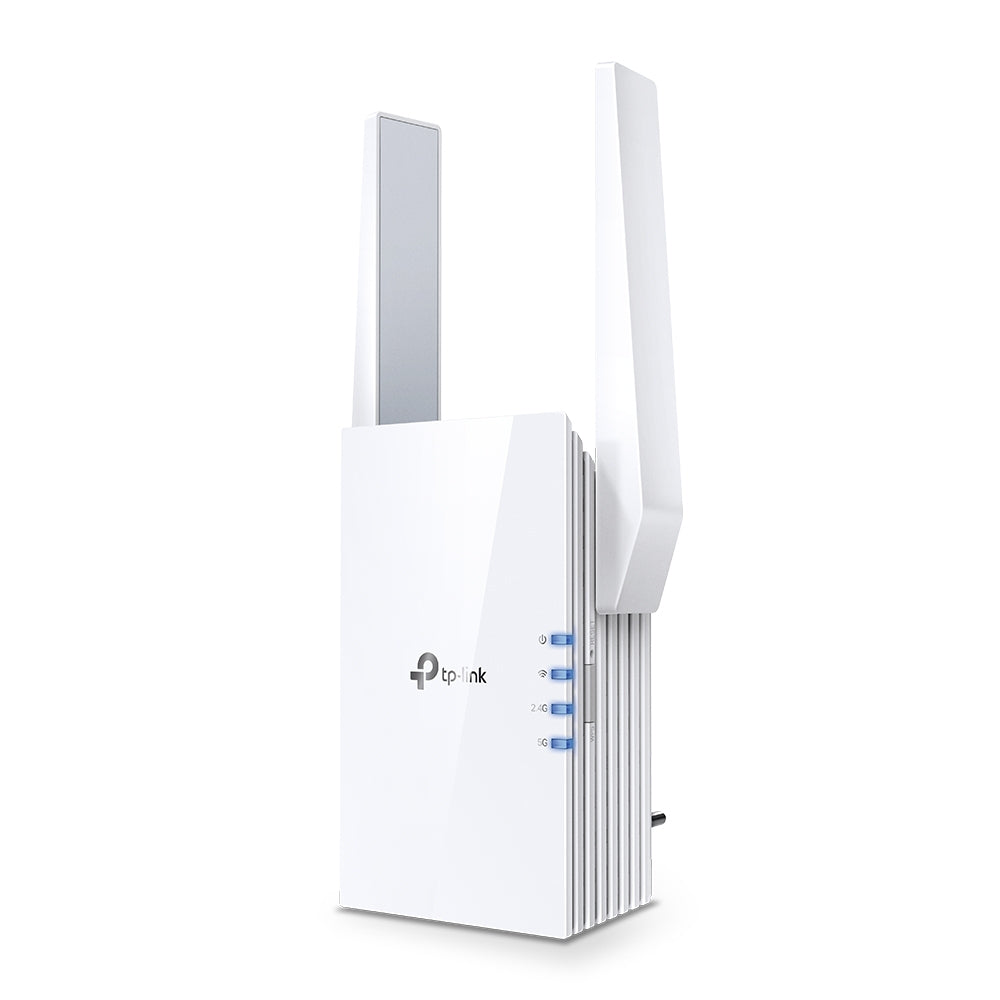 TP-LINK Wi-Fi 6 | 2.4-5 GHz | 574-1201 Mbps | 20-30 dBm | WPS | Reset | Ethernet | 100-240V | 50|60Hz | 74 × 46 × 124.8 mm (RE605X)