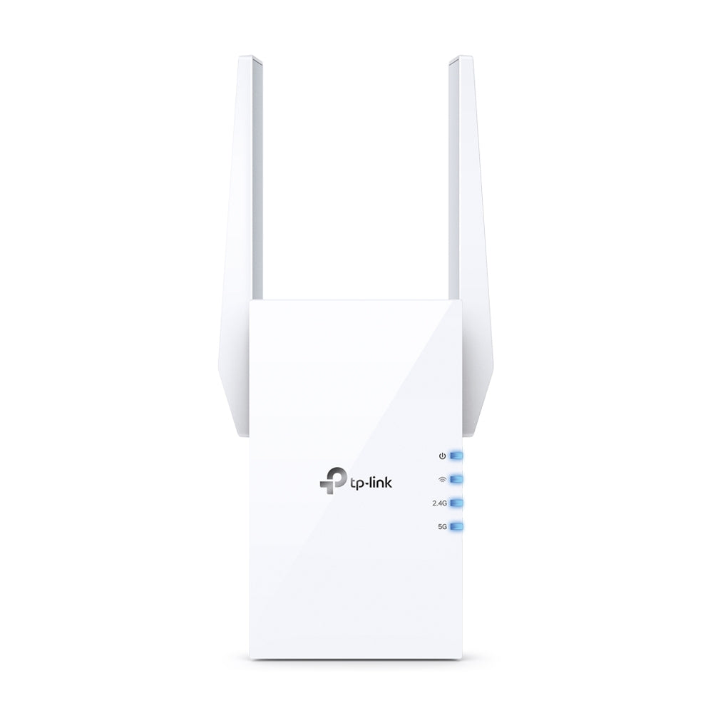 TP-LINK Wi-Fi 6 | 2.4-5 GHz | 574-1201 Mbps | 20-30 dBm | WPS | Reset | Ethernet | 100-240V | 50|60Hz | 74 × 46 × 124.8 mm (RE605X)