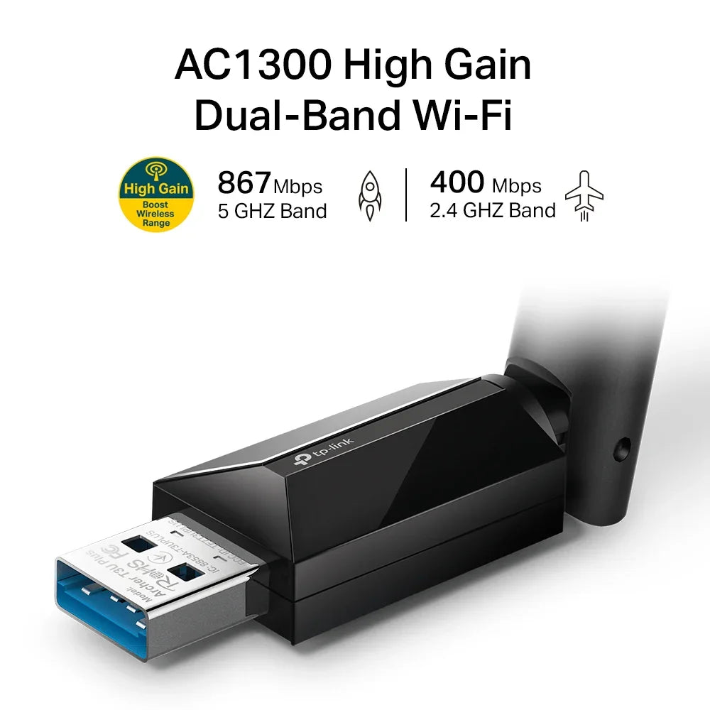TP-LINK WLAN 802.11a|b|g|n|ac | 400|867 Mbps | 2.4|5GHz | 57.8 × 18 × 173.4mm (ARCHER T3U PLUS)
