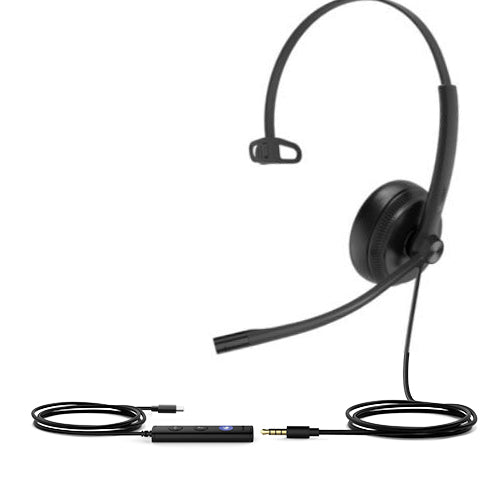 Yealink TEAMS-UH34SE-M-C Teams Certified Wideband Noise Cancelling Headset, USB-C and 3.5mm Jack, Leather Ear Piece, Controller with Teams Button, M