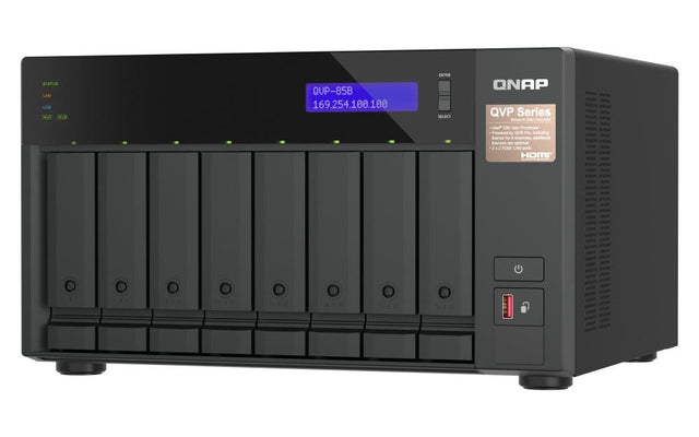 QNAP i5 | 32 GB DDR4 | 5 GB Flash | 8x 3.5" | 2x M.2 | 7.3 kg (QVP-85B)