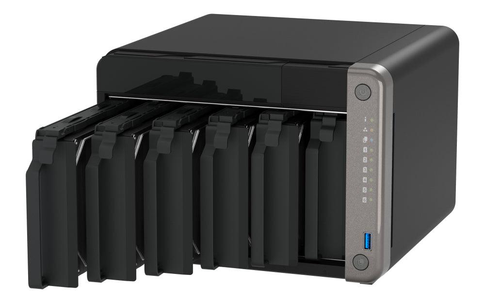 QNAP 8-C ARM Cortex 64-bit | 8 GB RAM | 4 GB Flash | ARM Mali-G610 MC4 | 6 x 3.5" SATA 6Gb|s | 120W | 171 x 235 x 226 mm (TS-AI642-8G)