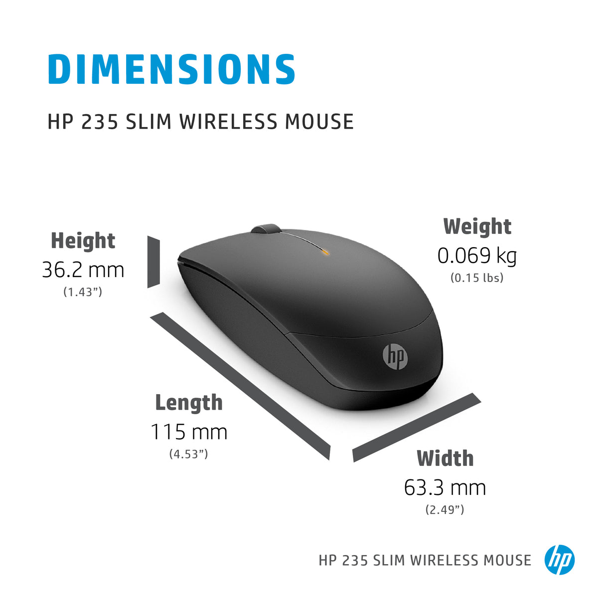 HP 235 – Wireless 2.4GHz / 1200 DPI / Silent Click – Office Wireless Mouse