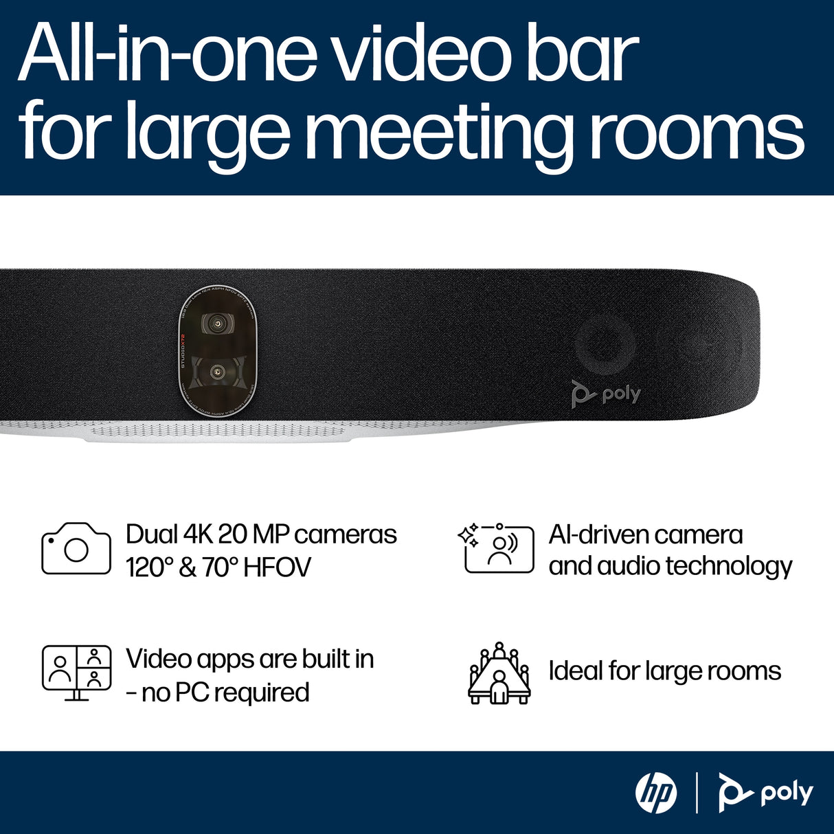 POLY Studio X72 All-In-One TC10 Controller Kit Video Collaboration Bar