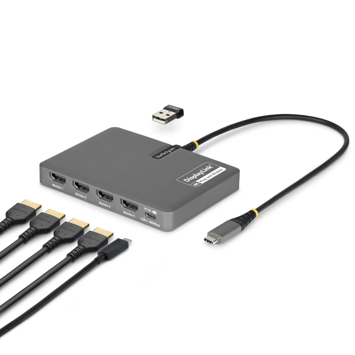 STARTECH QUAD-USB-HDMI-ADAPT – USB-C / 140W PD / 4x HDMI / USB-A – Docking Station