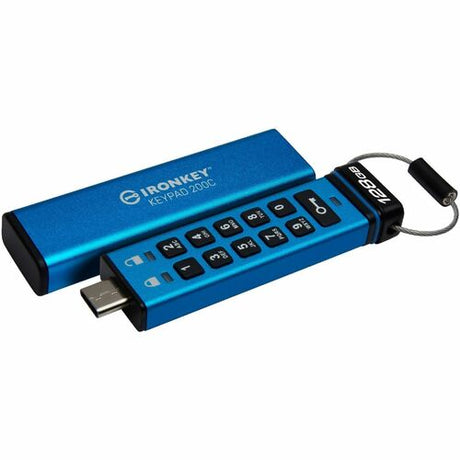 IRONKEY Keypad 200 128 GB USB 3.2 (Gen 1) Type C Flash Drive - Blue - 256-bit AES