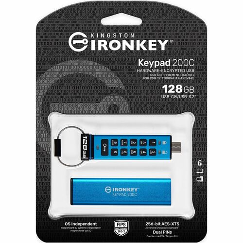 IRONKEY Keypad 200 128 GB USB 3.2 (Gen 1) Type C Flash Drive - Blue - 256-bit AES