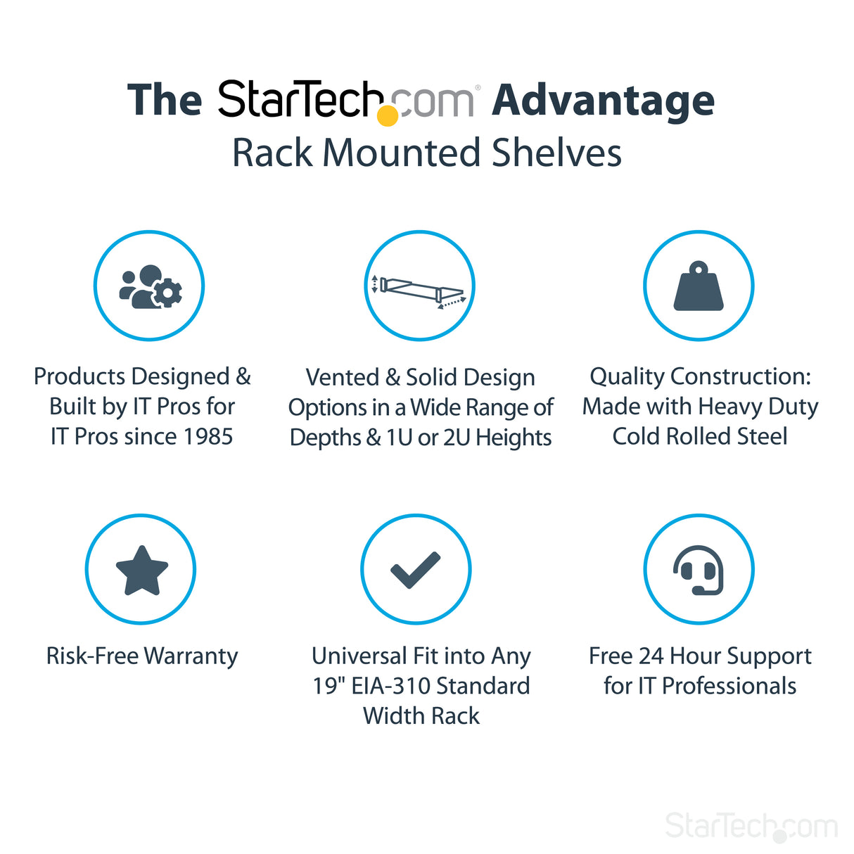 STARTECH 2U Server Rack Shelf - Universal Rack Mount Cantilever Shelf for 19" Network Equipment Rack & Cabinet - Heavy Duty Steel | Weight Capacity 44lb|20kg - 16" Deep Tray | Black (CABSHELF) (CABSHELF)