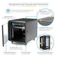 STARTECH 4-Post 12U Server Rack Cabinet | 19" Data Rack Cabinet for IT | Network Equipment | with Adjustable Mounting Rails (RK1236BKF)