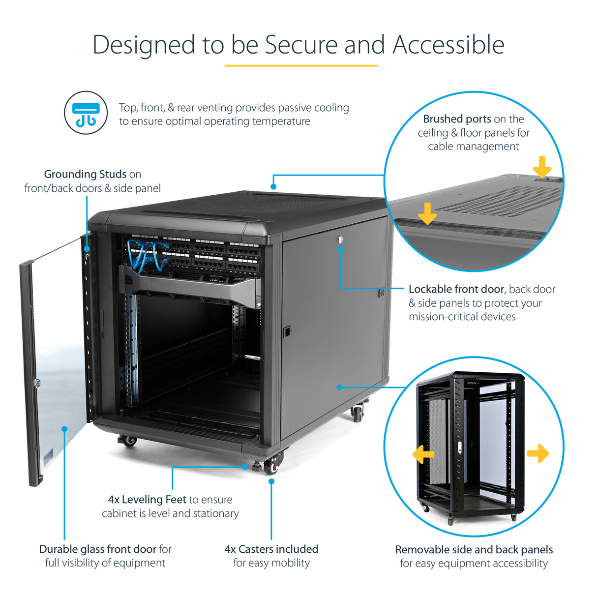 STARTECH 4-Post 12U Server Rack Cabinet | 19" Data Rack Cabinet for IT | Network Equipment | with Adjustable Mounting Rails (RK1236BKF)