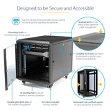 STARTECH 4-Post 12U Server Rack Cabinet | 19" Data Rack Cabinet for IT | Network Equipment | with Adjustable Mounting Rails (RK1236BKF)