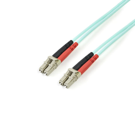 STARTECH Aqua OM4 Duplex Multimode Fiber | 3m| 9 ft | 100 Gb | 50|125 | OM4 Fiber | LC to LC Fiber Patch Cable (450FBLCLC3)