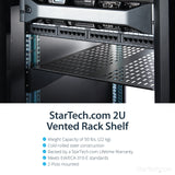 STARTECH 2U Server Rack Shelf - Universal Vented Rack Mount Cantilever Tray for 19" Network Equipment Rack & Cabinet - Heavy Duty Steel - Weight Capacity 50lb|23kg - 22" Deep Shelf (CABSHELF22V) (CABSHELF22V)
