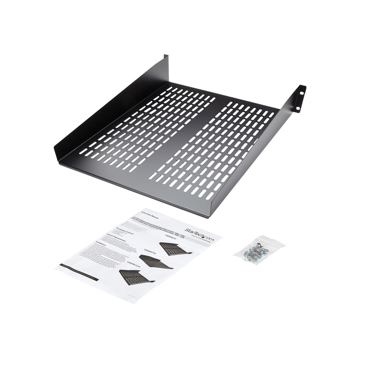 STARTECH 2U Server Rack Shelf - Universal Vented Rack Mount Cantilever Tray for 19" Network Equipment Rack & Cabinet - Heavy Duty Steel - Weight Capacity 50lb|23kg - 22" Deep Shelf (CABSHELF22V) (CABSHELF22V)