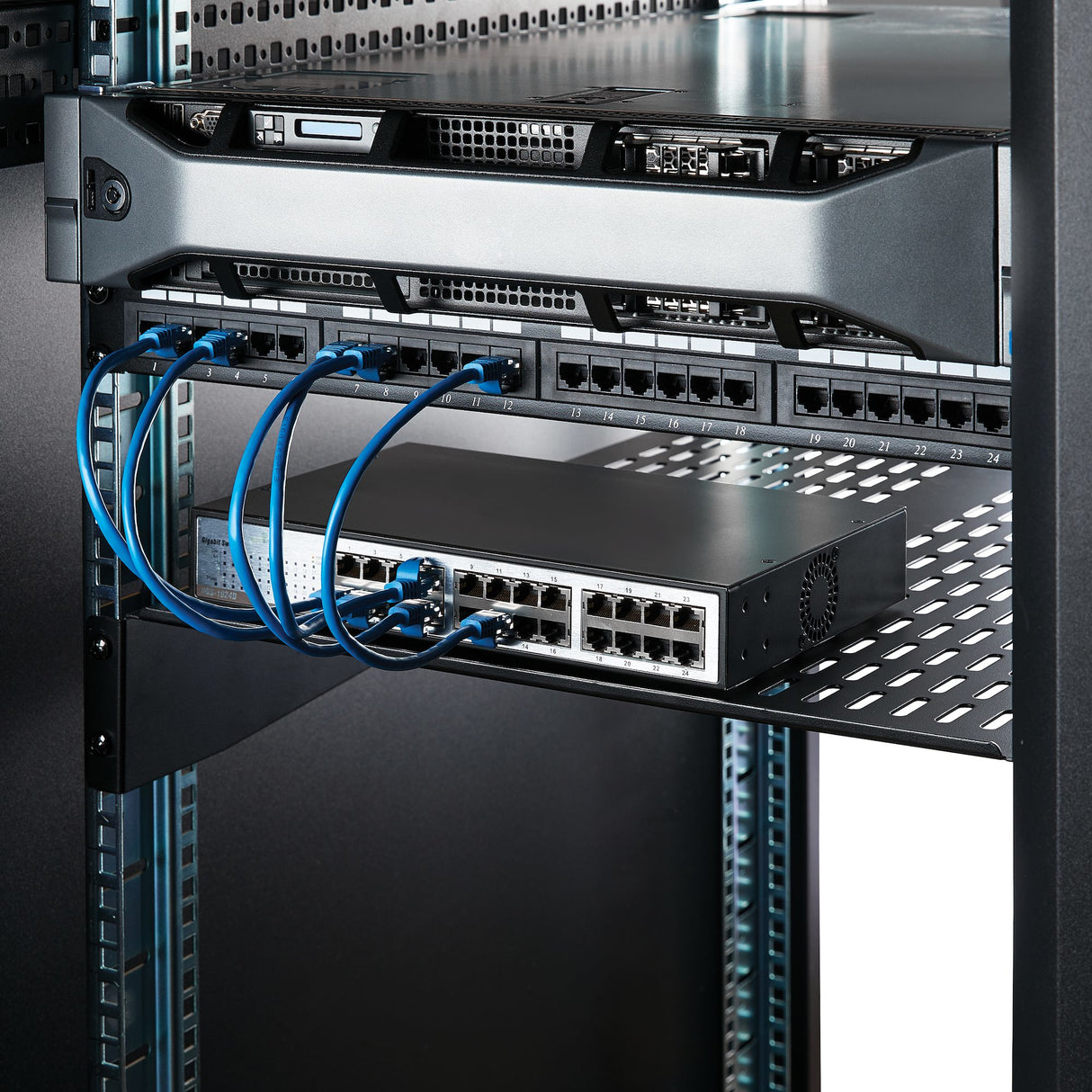 STARTECH 2U Server Rack Shelf - Universal Vented Rack Mount Cantilever Tray for 19" Network Equipment Rack & Cabinet - Heavy Duty Steel - Weight Capacity 50lb|23kg - 22" Deep Shelf (CABSHELF22V) (CABSHELF22V)