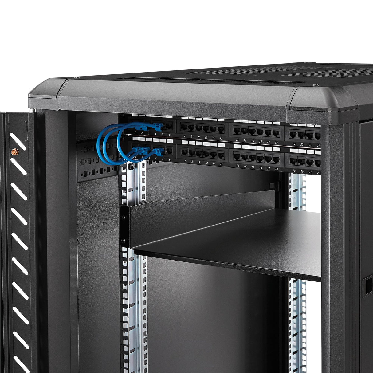 STARTECH 2U Server Rack Shelf - Universal Rack Mount Cantilever Shelf for 19" Network Equipment Rack & Cabinet - Heavy Duty Steel | Weight Capacity 50lb|23kg - 22" Deep Tray | Black (CABSHELF22) (CABSHELF22)