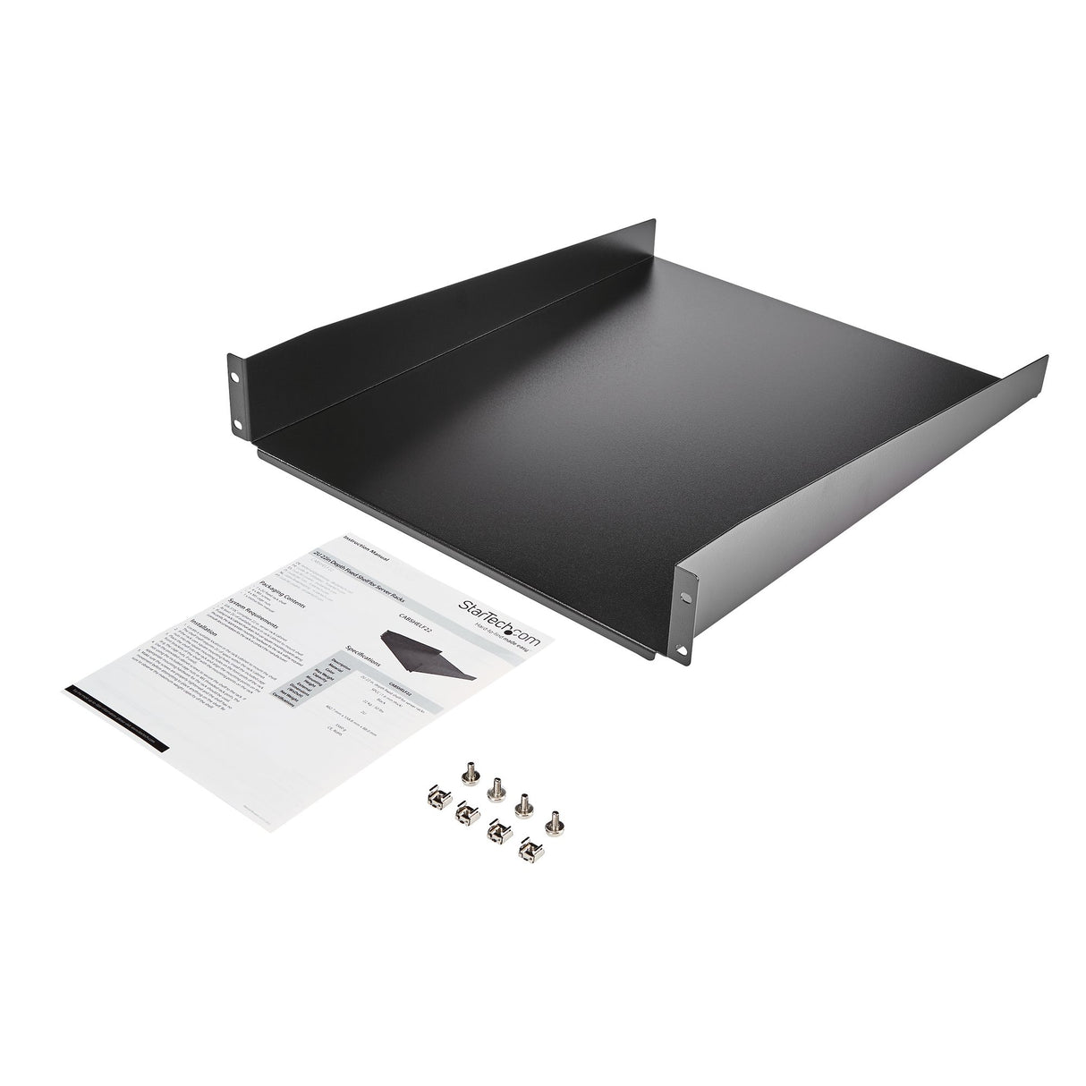 STARTECH 2U Server Rack Shelf - Universal Rack Mount Cantilever Shelf for 19" Network Equipment Rack & Cabinet - Heavy Duty Steel | Weight Capacity 50lb|23kg - 22" Deep Tray | Black (CABSHELF22) (CABSHELF22)