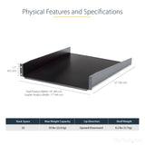 STARTECH 2U Server Rack Shelf - Universal Rack Mount Cantilever Shelf for 19" Network Equipment Rack & Cabinet - Heavy Duty Steel | Weight Capacity 50lb|23kg - 22" Deep Tray | Black (CABSHELF22) (CABSHELF22)