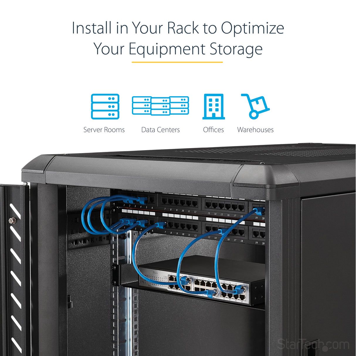 STARTECH 2U Server Rack Shelf - Universal Rack Mount Cantilever Shelf for 19" Network Equipment Rack & Cabinet - Heavy Duty Steel | Weight Capacity 50lb|23kg - 22" Deep Tray | Black (CABSHELF22) (CABSHELF22)