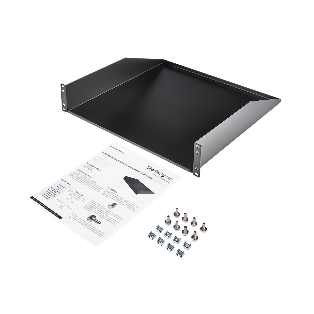 STARTECH 2U Server Rack Shelf - Universal Rack Mount Cantilever Shelf for 19" Network Equipment Rack & Cabinet - Heavy Duty Steel | Weight Capacity 125lb|56kg - 18" Deep Tray | Black (CABSHELFHD) (CABSHELFHD)