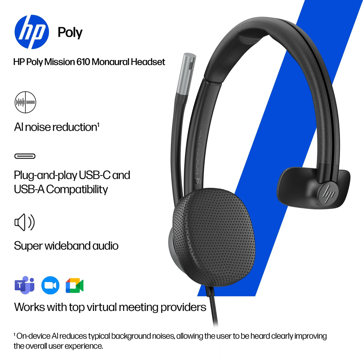 POLY MISSION 615 – Wired (USB-A) / Mono / Office – Head-band Headset