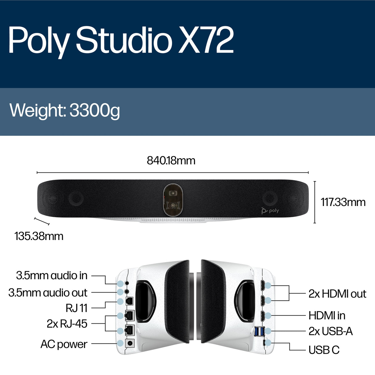 POLY Studio X72 All-In-One TC10 Controller Kit Video Collaboration Bar