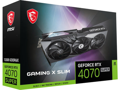 MSI NVIDIA GeForce RTX 4070 SUPER | 2655MHz | 12GB GDDR6X | 192 bit | PCI Express 4.0 | 1 x HDMI (1.2a) | 3 x DP (1.4a) | CUDA | DirectX 12 Ultimate | OpenGL 4.6 | 245W (GEFORCE RTX 4070 SUPER 12G GAMING X SLIM)