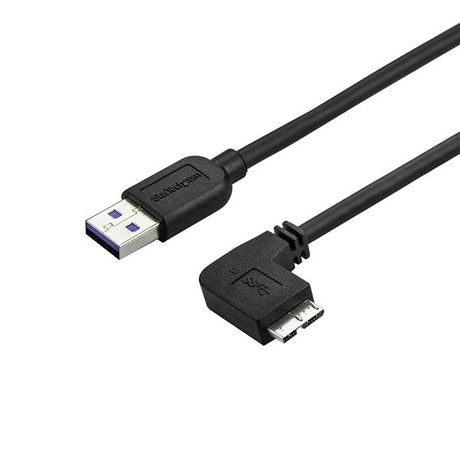 STARTECH 0.5m 20in Slim Micro USB 3.0 Cable M|M - Right-Angle Micro-USB - USB 3.0 A to Micro B - Angled Micro USB 3.1 Gen 1 5Gbps (USB3AU50CMRS)