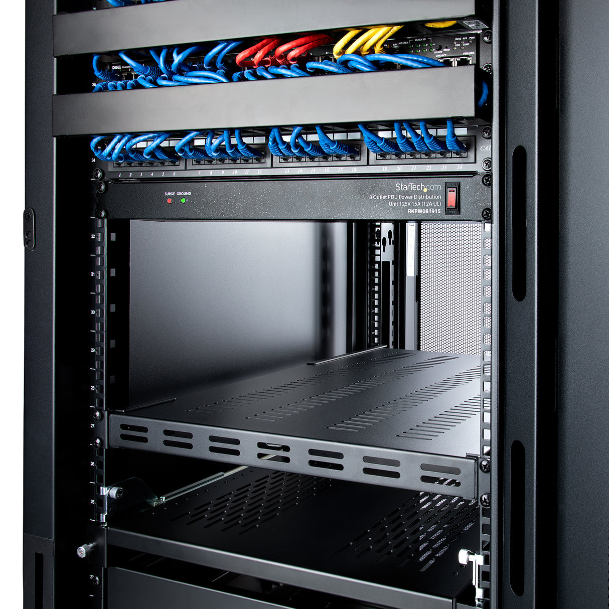STARTECH 1U 4-Post Adjustable Vented Server Rack Mount Shelf - 330lbs(150 kg) - 19.5 to 38in Adjustable Mounting Depth Universal Tray 19" AV| Network Equipment Rack - 27.5in Deep (ADJSHELFHDV) (ADJSHELFHDV)