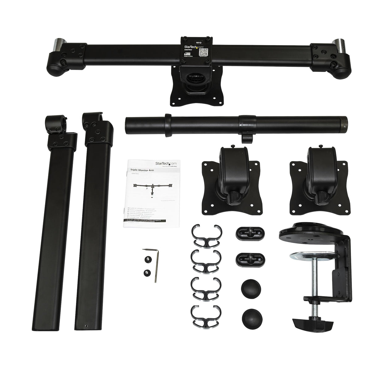 STARTECH Desk Mount Triple Monitor Arm - Ergonomic VESA 3 Monitor Mount up to 27" - Articulating & Height Adjustable Pole Mount - Tilt|Swivel|Rotate LCD|LED Screen - Desk Clamp|Grommet (ARMTRIO) (ARMTRIO)