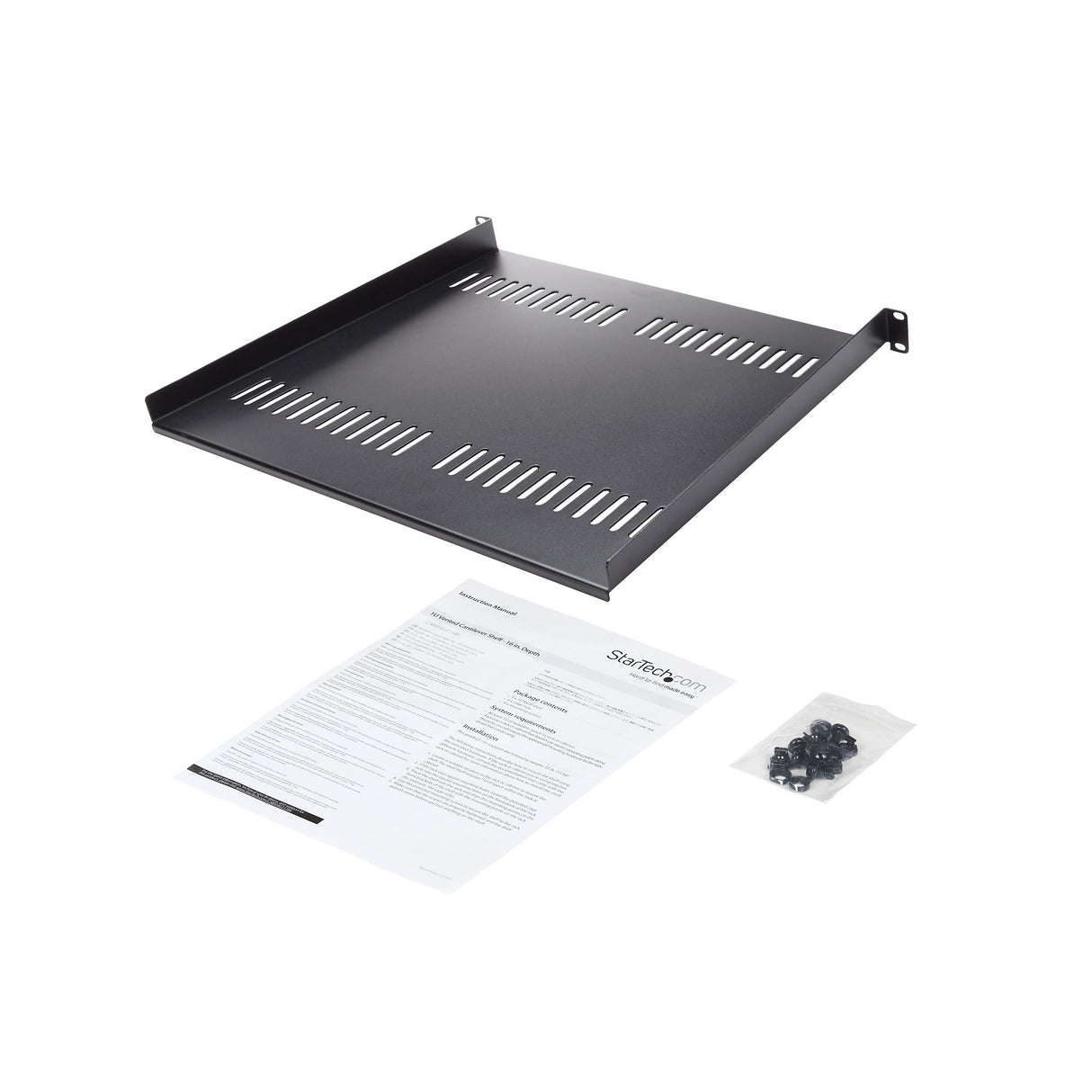 STARTECH 1U Server Rack Shelf - Universal Vented Rack Mount Cantilever Tray for 19" Network Equipment Rack & Cabinet - Heavy Duty Steel - Weight Capacity 44lb|20kg - 16" Deep Shelf (CABSHELF116V) (CABSHELF116V)