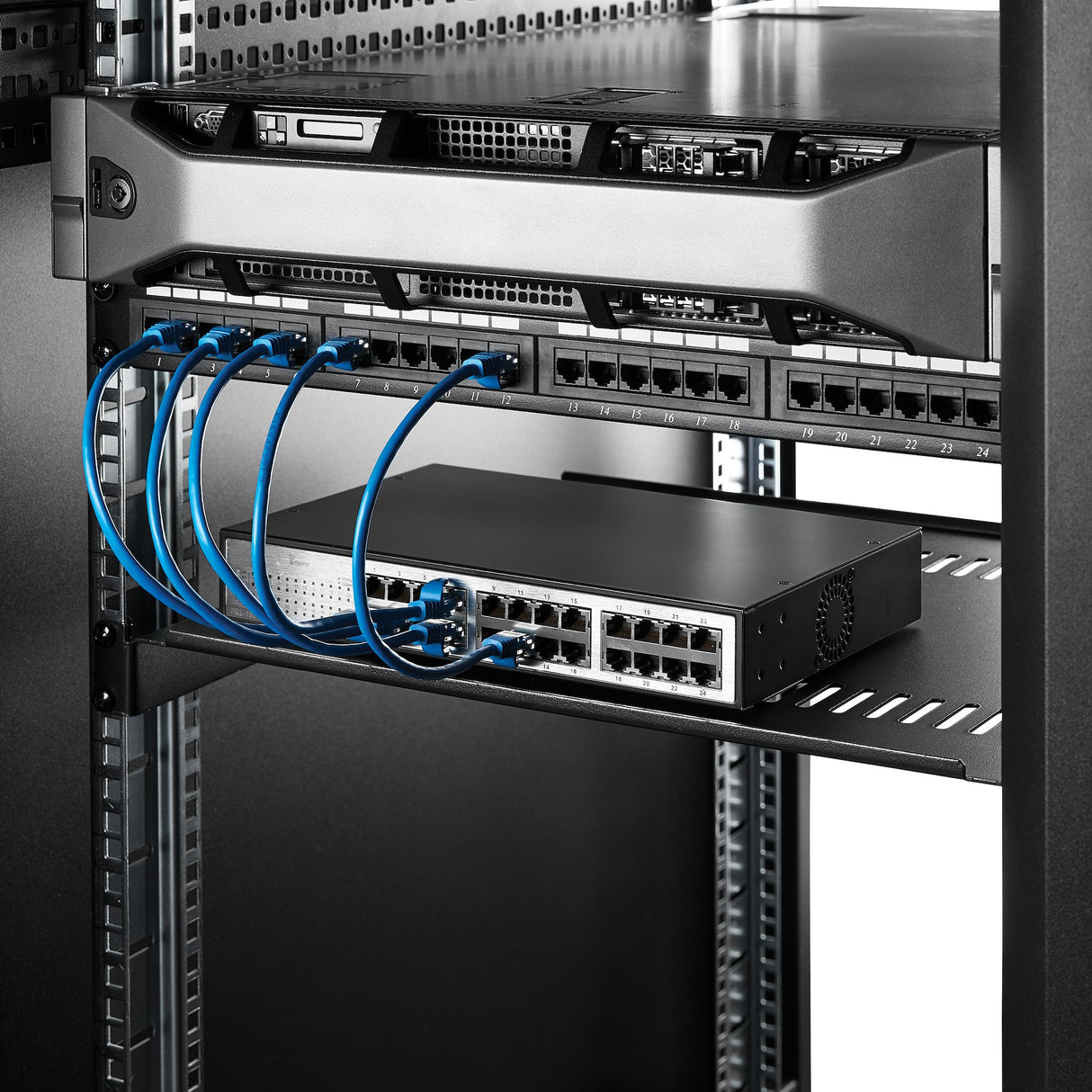 STARTECH 1U Server Rack Shelf - Universal Vented Rack Mount Cantilever Tray for 19" Network Equipment Rack & Cabinet - Heavy Duty Steel - Weight Capacity 44lb|20kg - 16" Deep Shelf (CABSHELF116V) (CABSHELF116V)