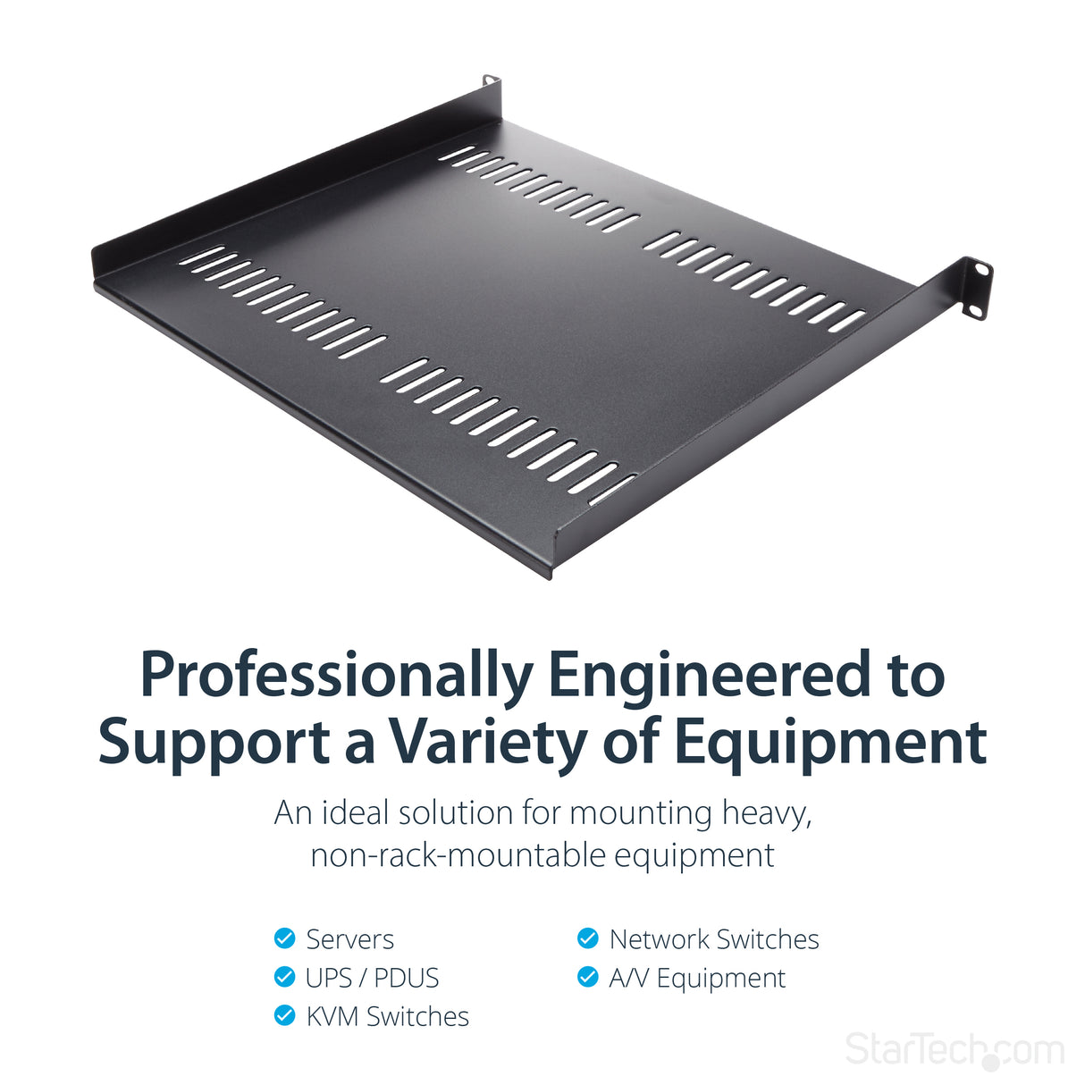 STARTECH 1U Server Rack Shelf - Universal Vented Rack Mount Cantilever Tray for 19" Network Equipment Rack & Cabinet - Heavy Duty Steel - Weight Capacity 44lb|20kg - 16" Deep Shelf (CABSHELF116V) (CABSHELF116V)