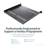 STARTECH 1U Server Rack Shelf - Universal Vented Rack Mount Cantilever Tray for 19" Network Equipment Rack & Cabinet - Heavy Duty Steel - Weight Capacity 44lb|20kg - 16" Deep Shelf (CABSHELF116V) (CABSHELF116V)