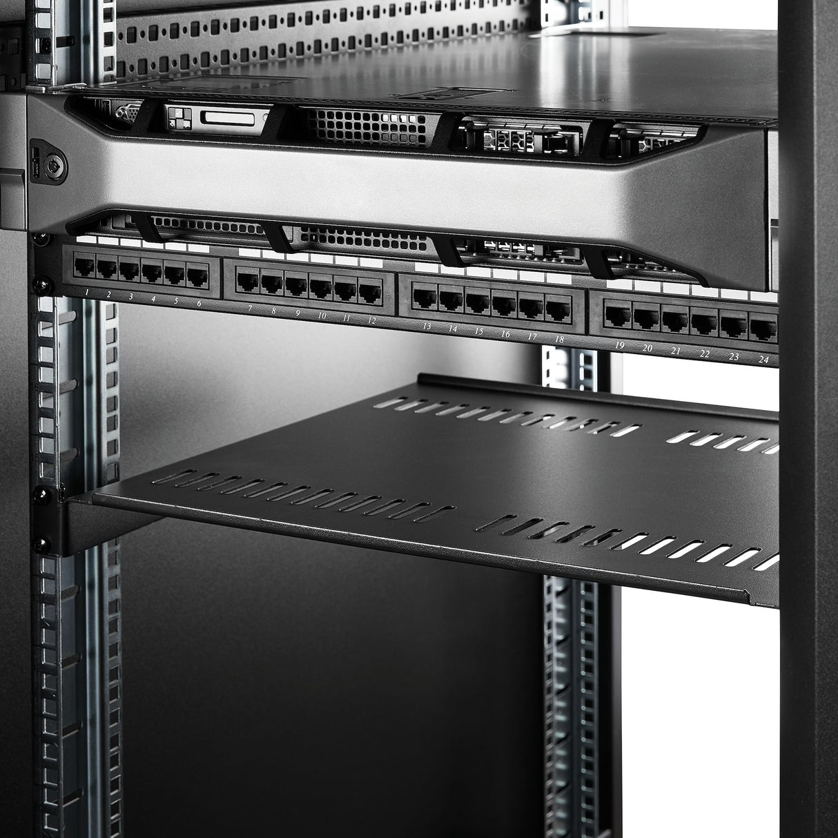 STARTECH 1U Server Rack Shelf - Universal Vented Rack Mount Cantilever Tray for 19" Network Equipment Rack & Cabinet - Heavy Duty Steel - Weight Capacity 44lb|20kg - 16" Deep Shelf (CABSHELF116V) (CABSHELF116V)