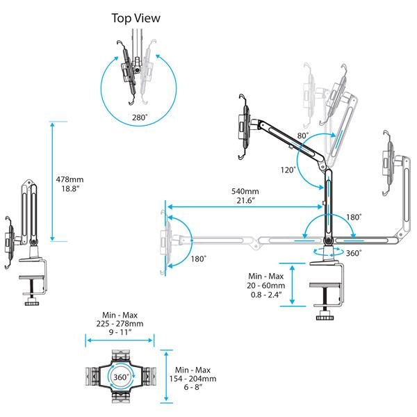 STARTECH Desk-Mount Tablet Arm - Articulating Tablet Mount - For 9" to 11" Tablets - iPad or Android Tablet Holder - Lockable - Steel (ARMTBLTIW) (ARMTBLTIW)