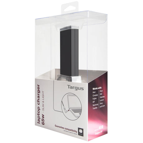 TARGUS 65W | Input 100 - 240V|50-60Hz | Output 19V DC | 150 x 50 x 110mm | 0.6kg | Black (APA047AU)