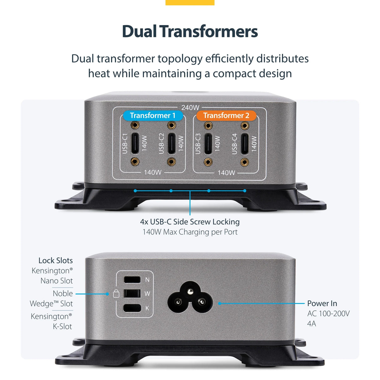 STARTECH.COM 424DAU-USB-C-CHARGER – 240W / 4-Port / GaN – USB-C Charger