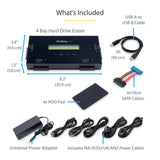 STARTECH 4 Bay SSD|HDD Hard Drive Eraser - 2.5" & 3.5" SATA - Hostless Standalone Secure Erase External Disk Sanitizer - 9 Erase Modes - RS232 Printer Port - NIST|DOD & TAA Compliant (SATERASER4) (SATERASER4)