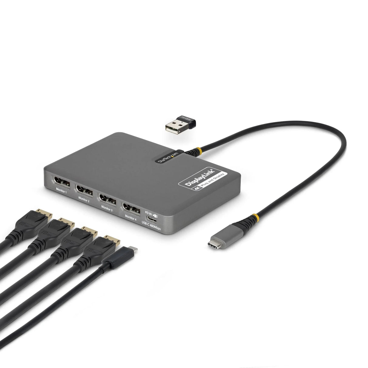 STARTECH QUAD-USB-DP-ADAPT – USB-C / 140W PD / 4x DisplayPort / USB-A – Docking Station