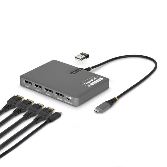 STARTECH QUAD-USB-DP-ADAPT – USB-C / 140W PD / 4x DisplayPort / USB-A – Docking Station