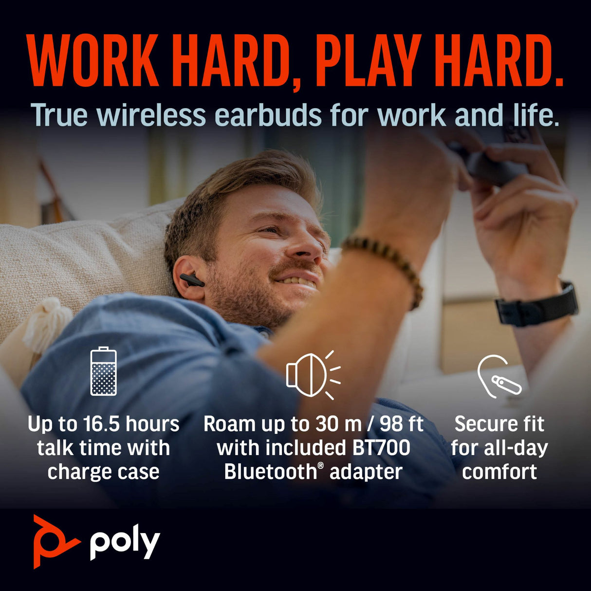 POLY Voyager Free 60 UC Carbon BT700 USB-A Touchscreen Charge Case Headset